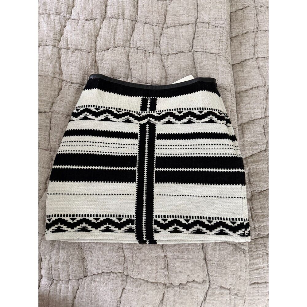 Madewell Geometric Jacquard Mini Skirt Leather Trim Black Ivory Size 0 NWT